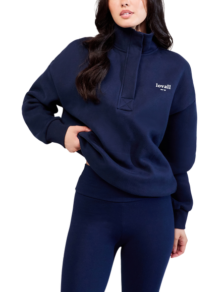 Lovall Heavyweight Cotton Blend Quarter Zip Sweatshirt, Navy