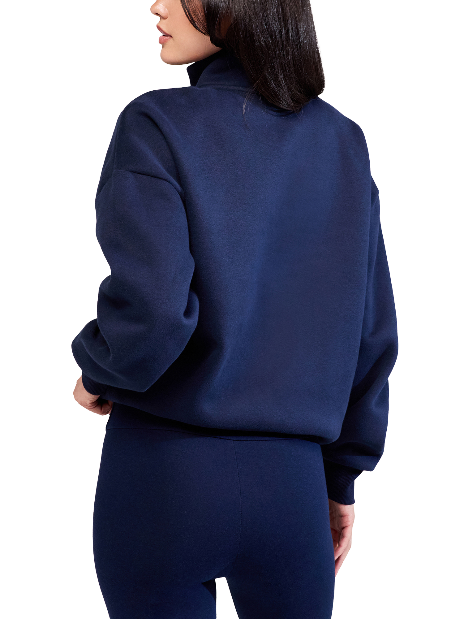 Product image 2 of 5, which shows Lovall Heavyweight Cotton Blend Quarter Zip Sweatshirt, Navy, 6