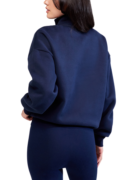 Lovall Heavyweight Cotton Blend Quarter Zip Sweatshirt - view 2, Navy