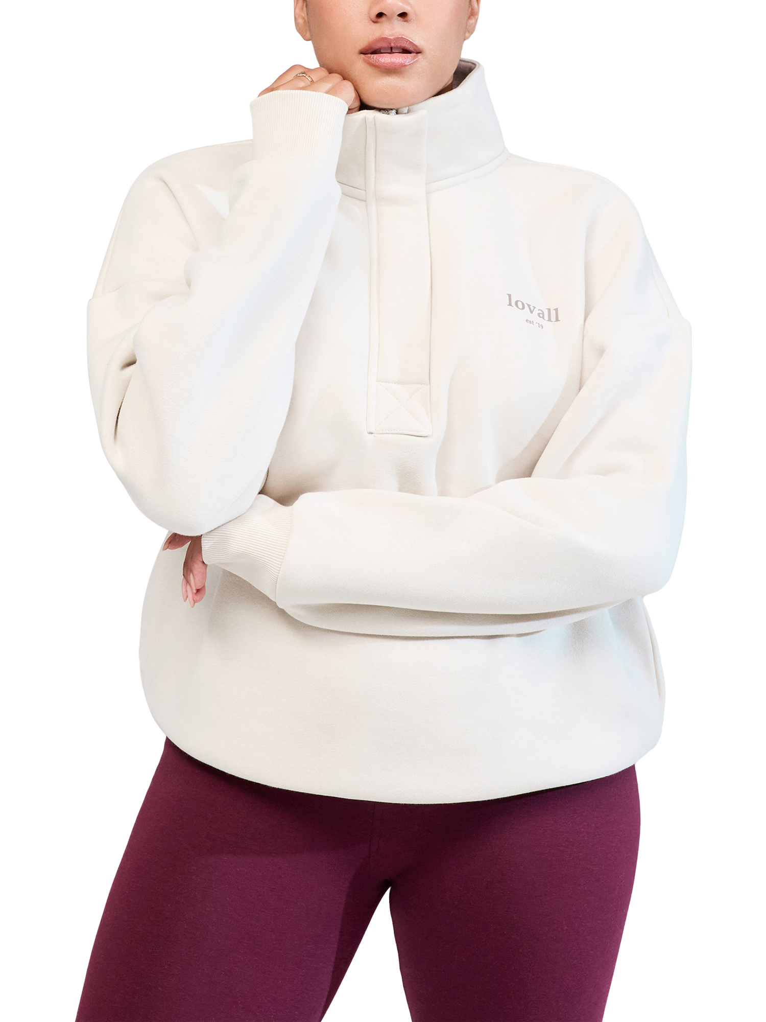 Product image 1 of 5, which shows Lovall Heavyweight Cotton Blend Quarter Zip Sweatshirt, Ecru, 6