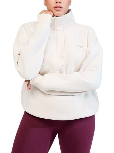 Lovall Heavyweight Cotton Blend Quarter Zip Sweatshirt, Ecru