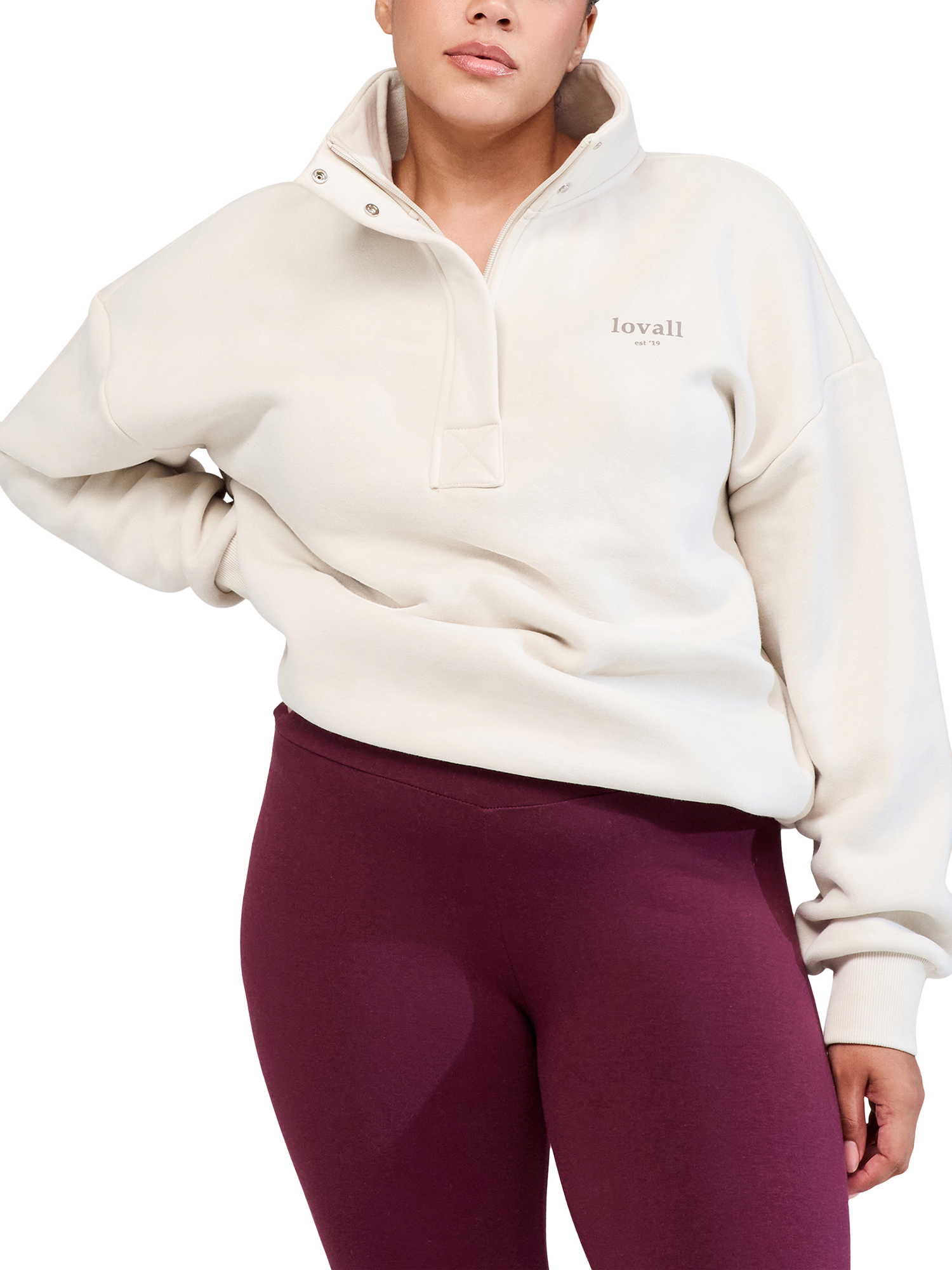 Product image 3 of 5, which shows Lovall Heavyweight Cotton Blend Quarter Zip Sweatshirt, Ecru, 6