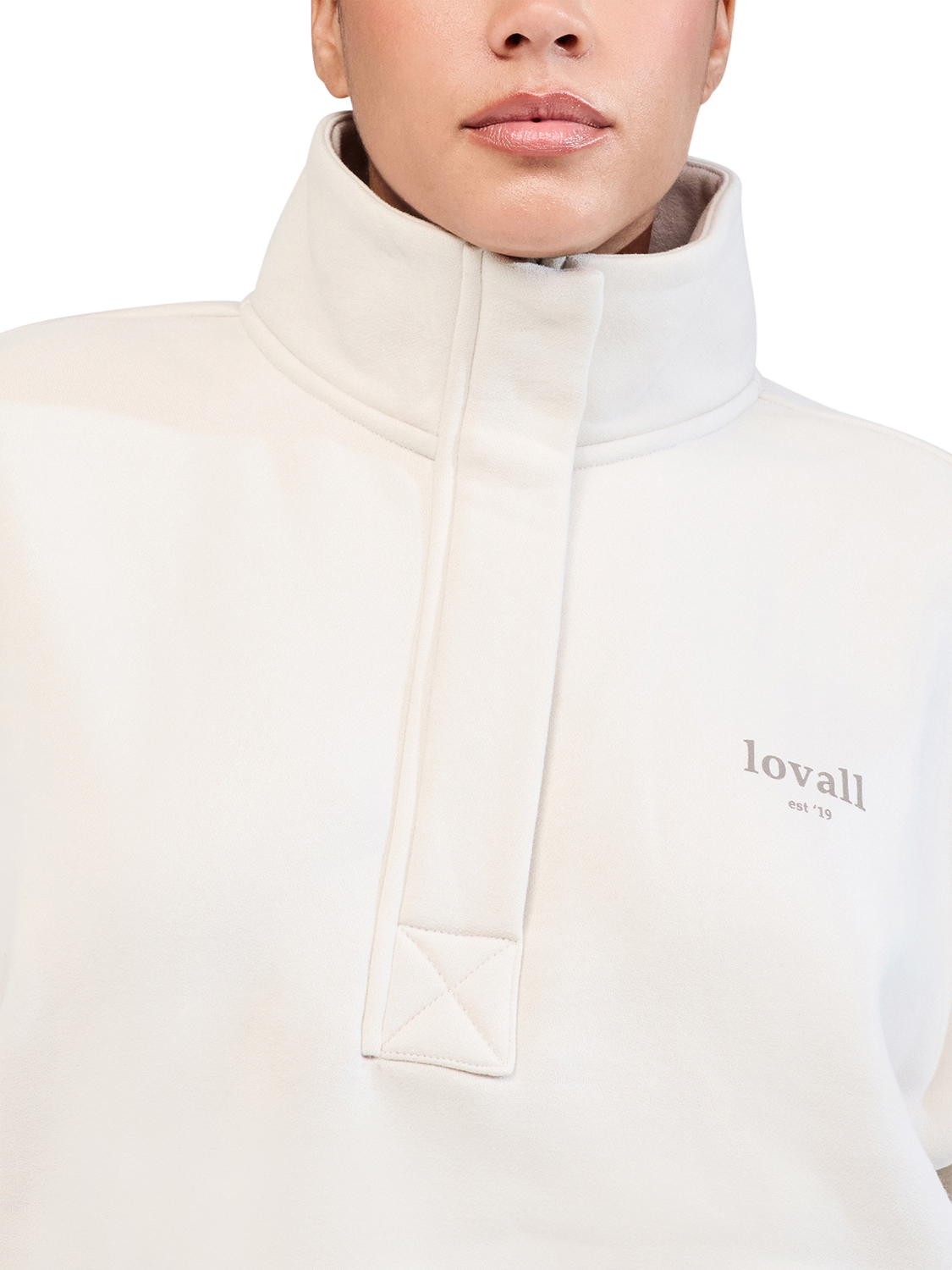 Product image 4 of 5, which shows Lovall Heavyweight Cotton Blend Quarter Zip Sweatshirt, Ecru, 6