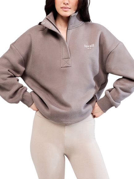 Lovall Heavyweight Cotton Blend Quarter Zip Sweatshirt, Mocha