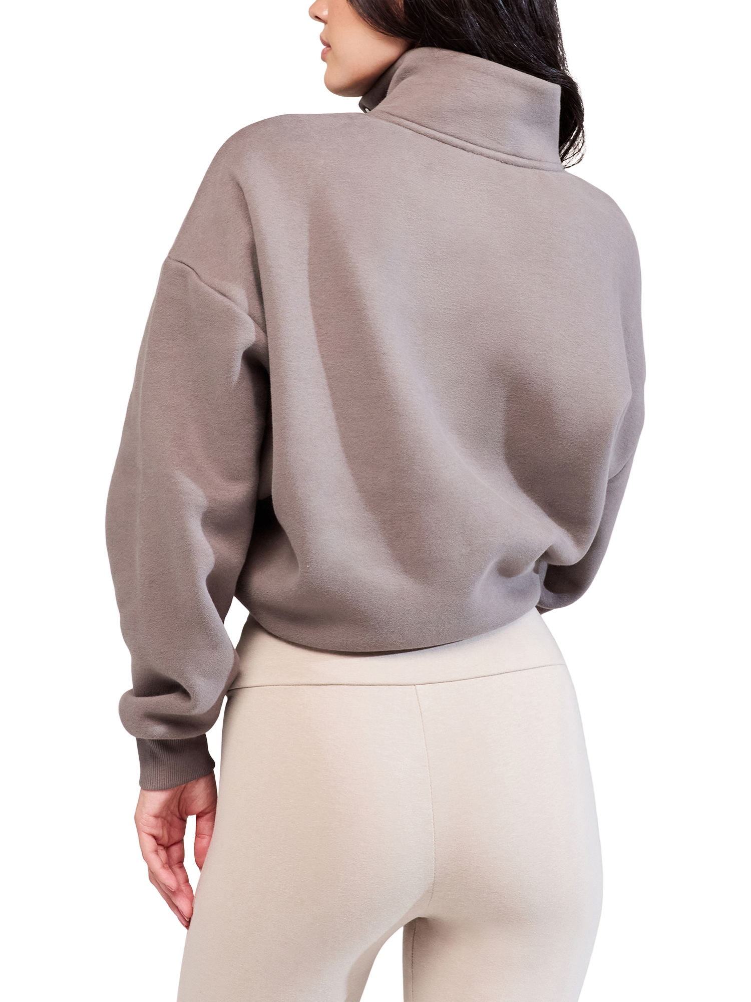 Product image 2 of 5, which shows Lovall Heavyweight Cotton Blend Quarter Zip Sweatshirt, Mocha, 6