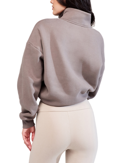 Lovall Heavyweight Cotton Blend Quarter Zip Sweatshirt - view 2, Mocha
