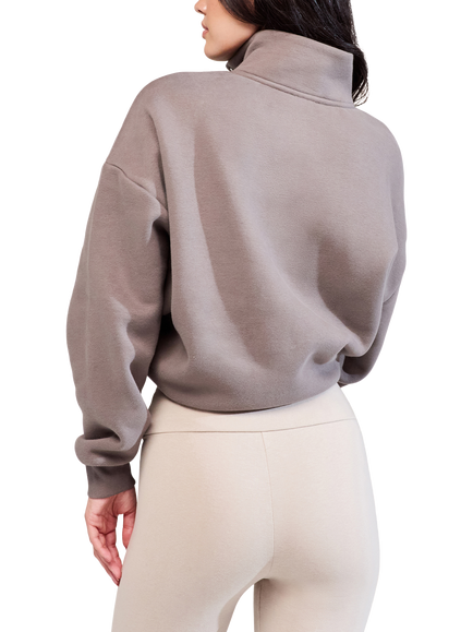 Lovall Heavyweight Cotton Blend Quarter Zip Sweatshirt - view 2, Mocha