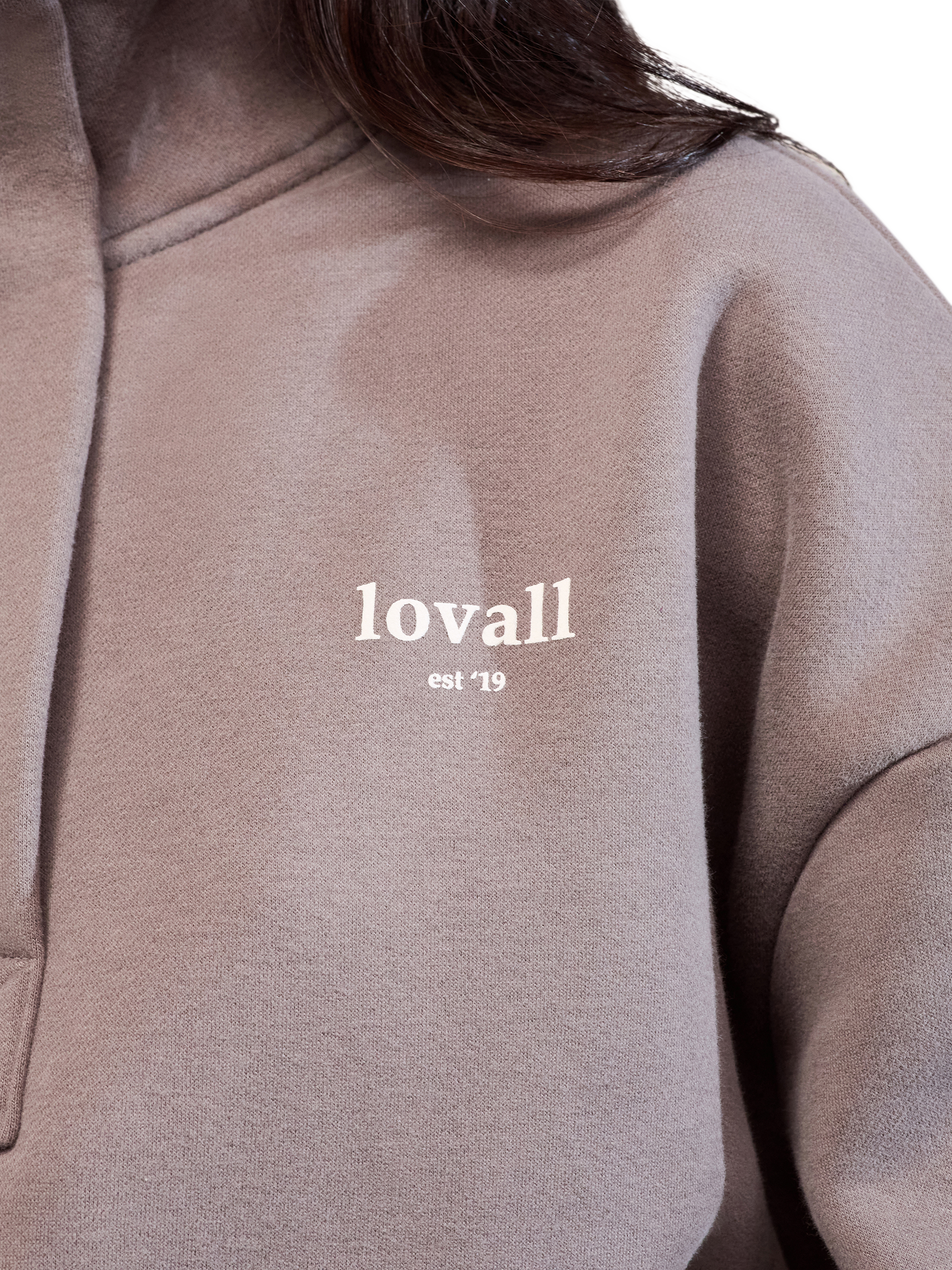 Product image 4 of 5, which shows Lovall Heavyweight Cotton Blend Quarter Zip Sweatshirt, Mocha, 6