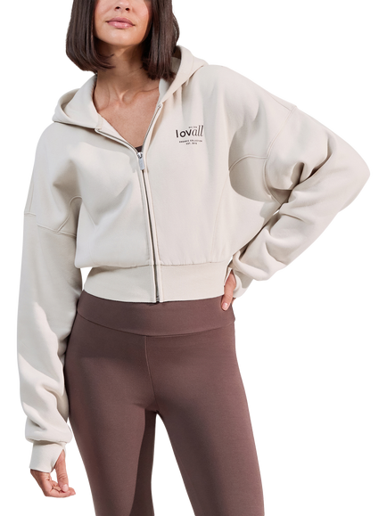 Lovall ALL SZN Cropped Zip Through Hoodie, Ecru, Ecru