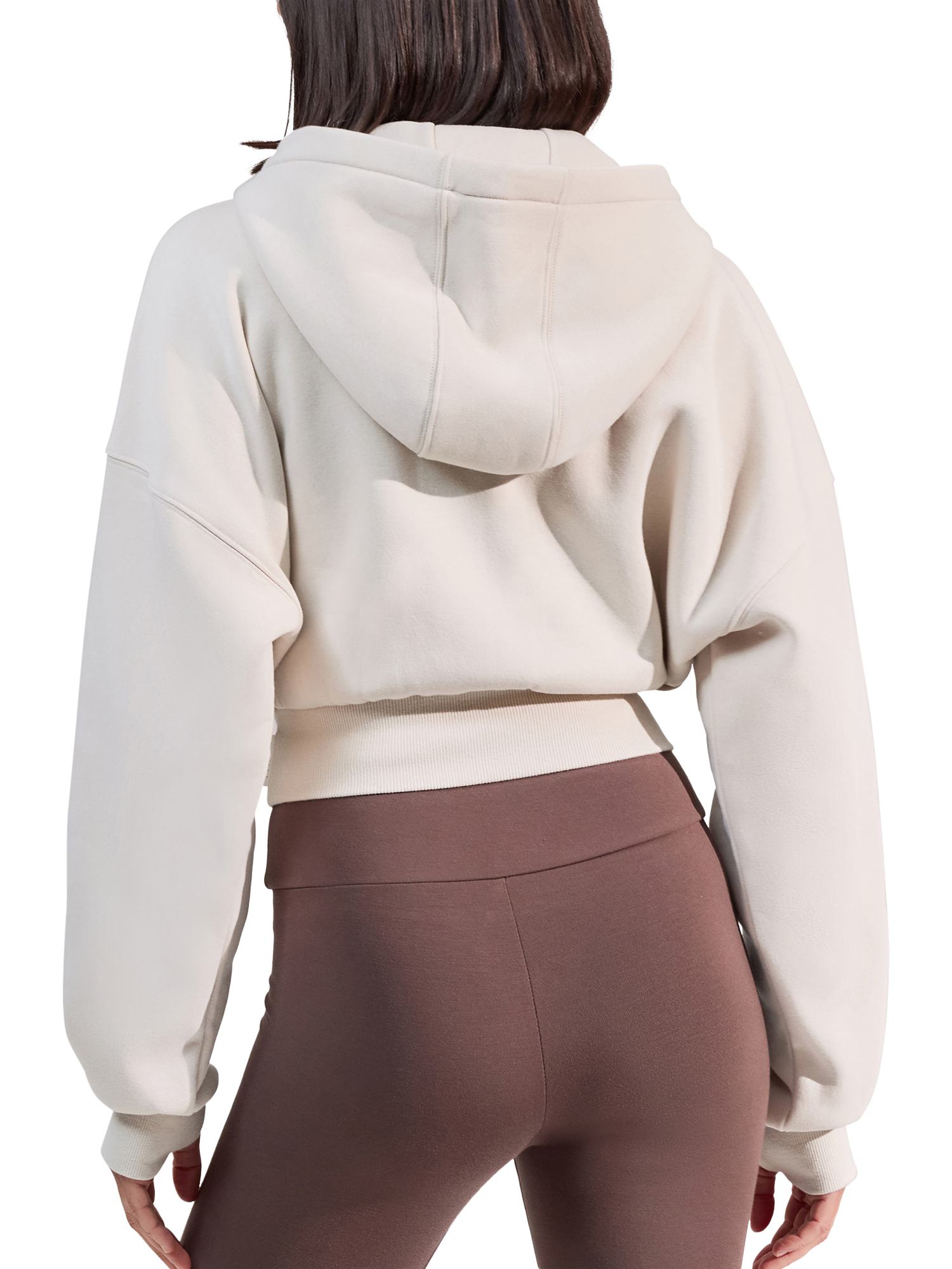 Product image 2 of 5, which shows Lovall ALL SZN Cropped Zip Through Hoodie, Ecru, 6