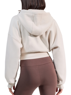 Lovall ALL SZN Cropped Zip Through Hoodie, Ecru - view 2, Ecru