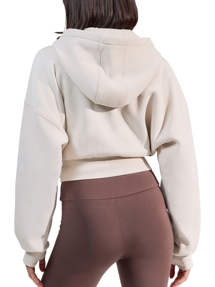Lovall ALL SZN Cropped Zip Through Hoodie, Ecru - view 2, Ecru