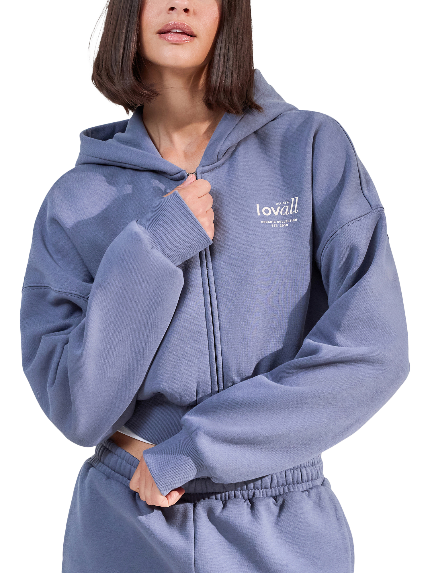 Product image 1 of 5, which shows Lovall Cotton Blend Cropped Zip Hoodie, Ice Blue, 6