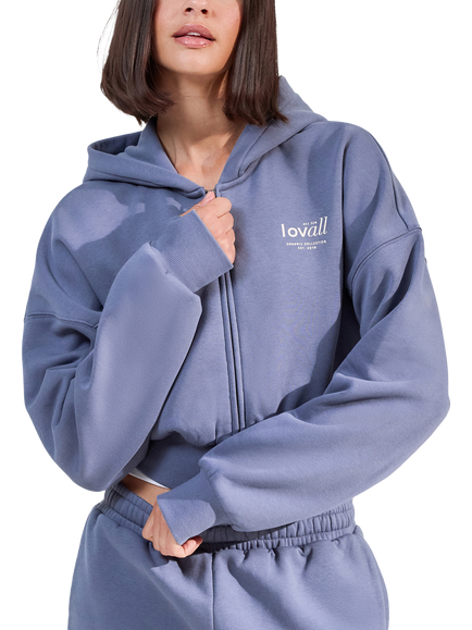 Lovall Cotton Blend Cropped Zip Hoodie, Ice Blue, Ice Blue