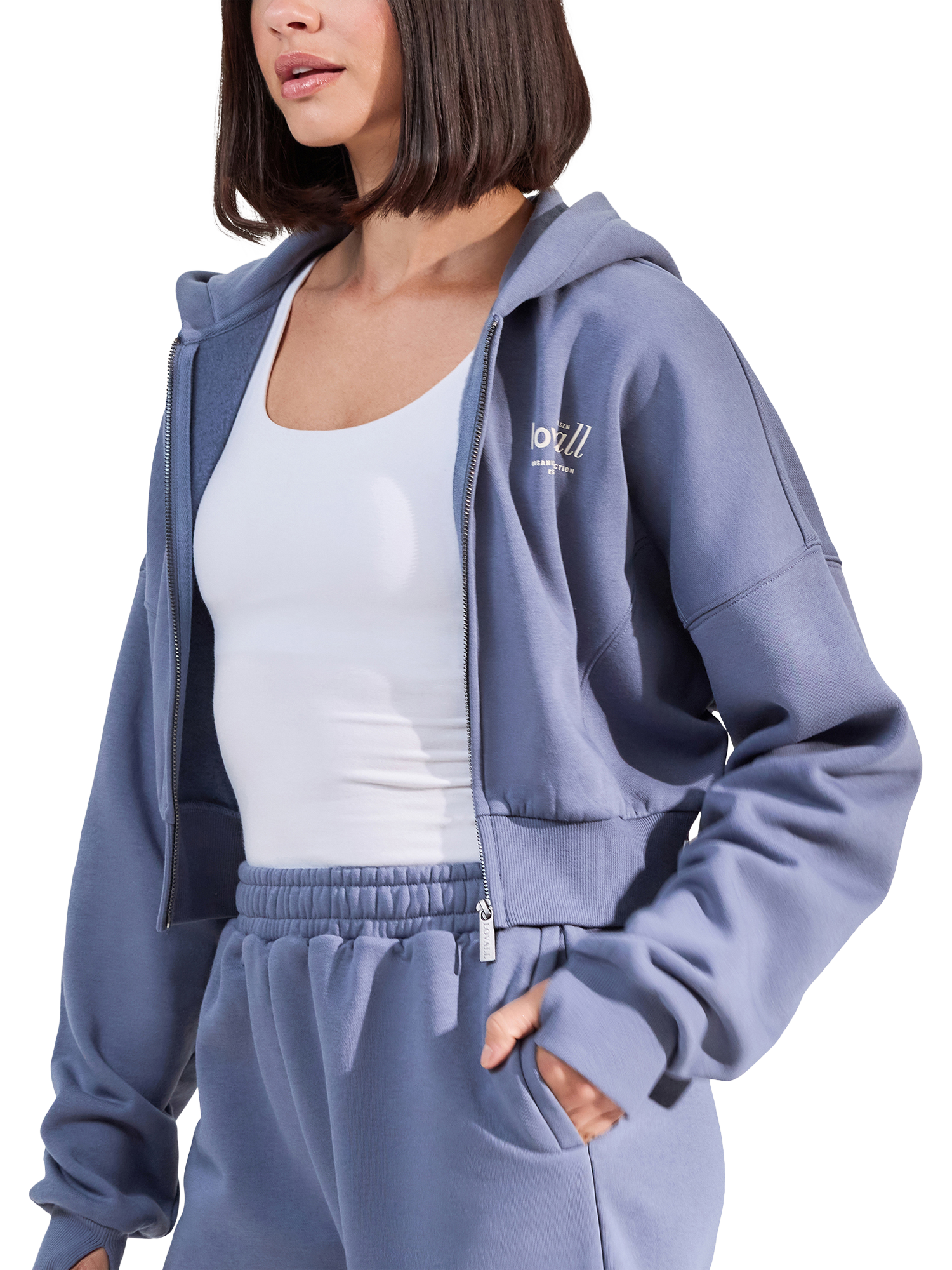 Product image 3 of 5, which shows Lovall Cotton Blend Cropped Zip Hoodie, Ice Blue, 6