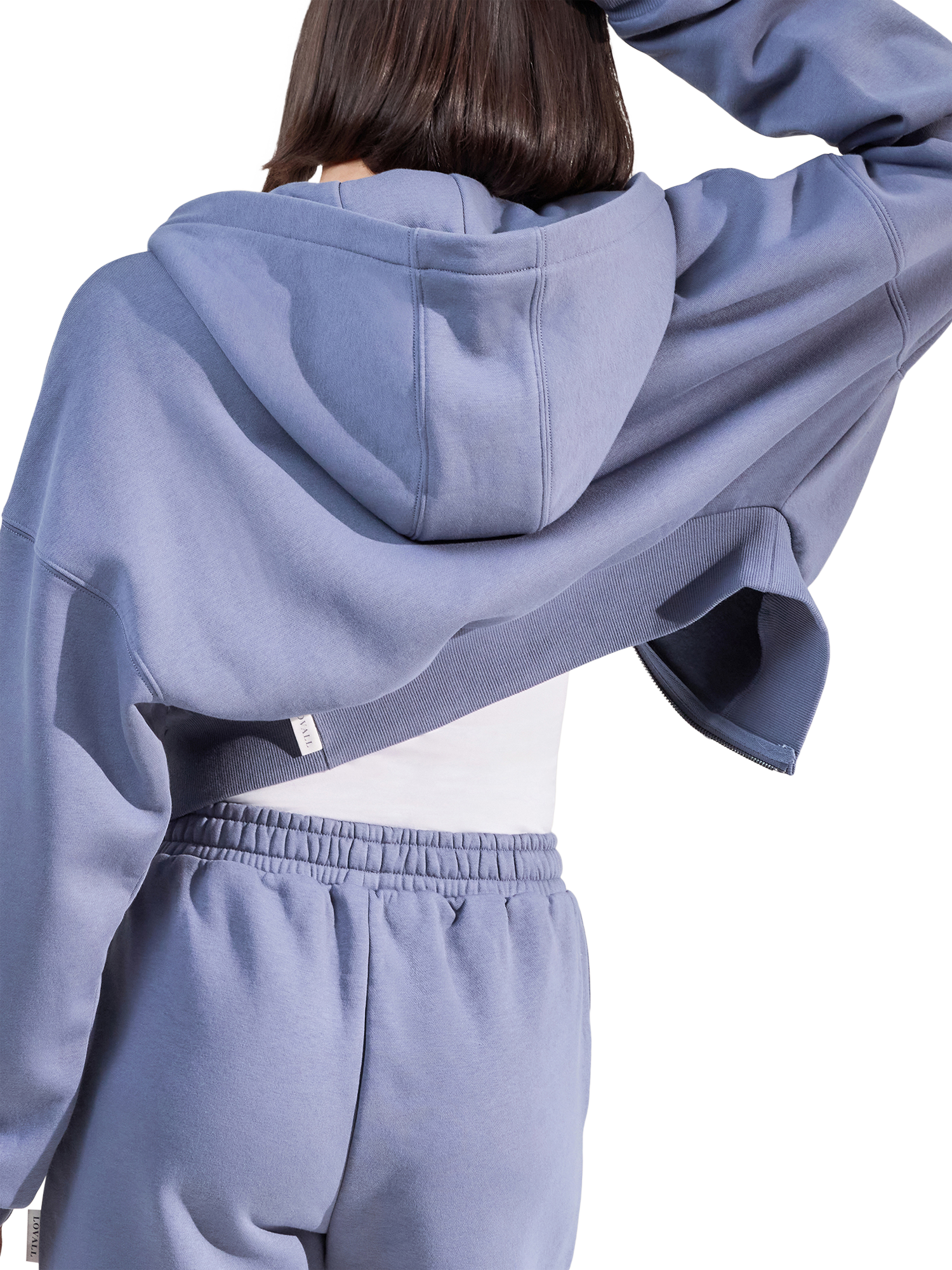 Product image 4 of 5, which shows Lovall Cotton Blend Cropped Zip Hoodie, Ice Blue, 6