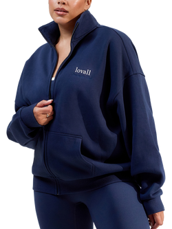 Lovall ALL SZN Funnel Neck Zip Through Top, Navy, Navy