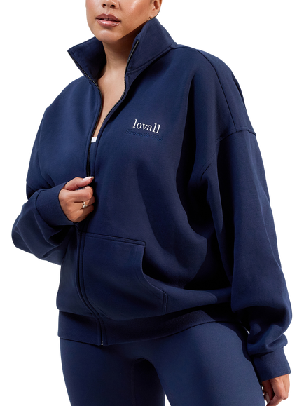 Lovall ALL SZN Funnel Neck Zip Through Top, Navy, Navy