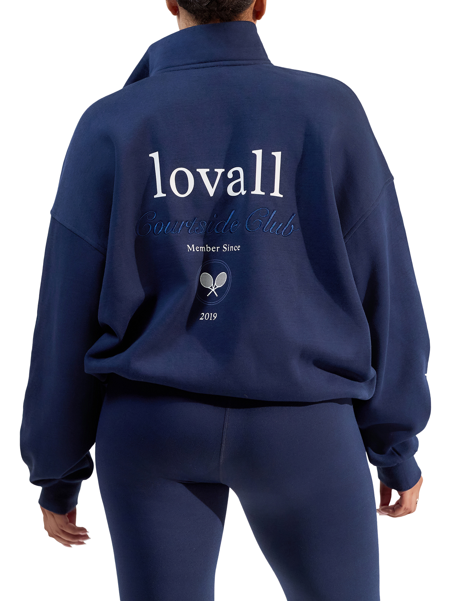 Product image 2 of 5, which shows Lovall ALL SZN Funnel Neck Zip Through Top, Navy, 6