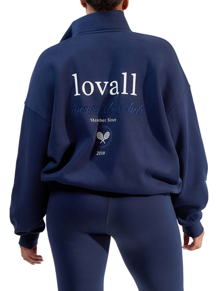 Lovall ALL SZN Funnel Neck Zip Through Top, Navy - view 2, Navy