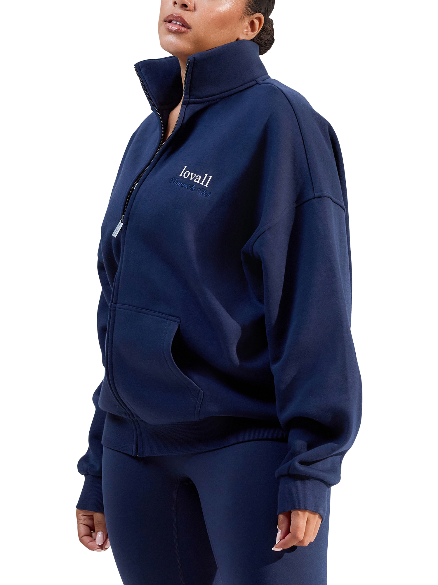 Product image 3 of 5, which shows Lovall ALL SZN Funnel Neck Zip Through Top, Navy, 6