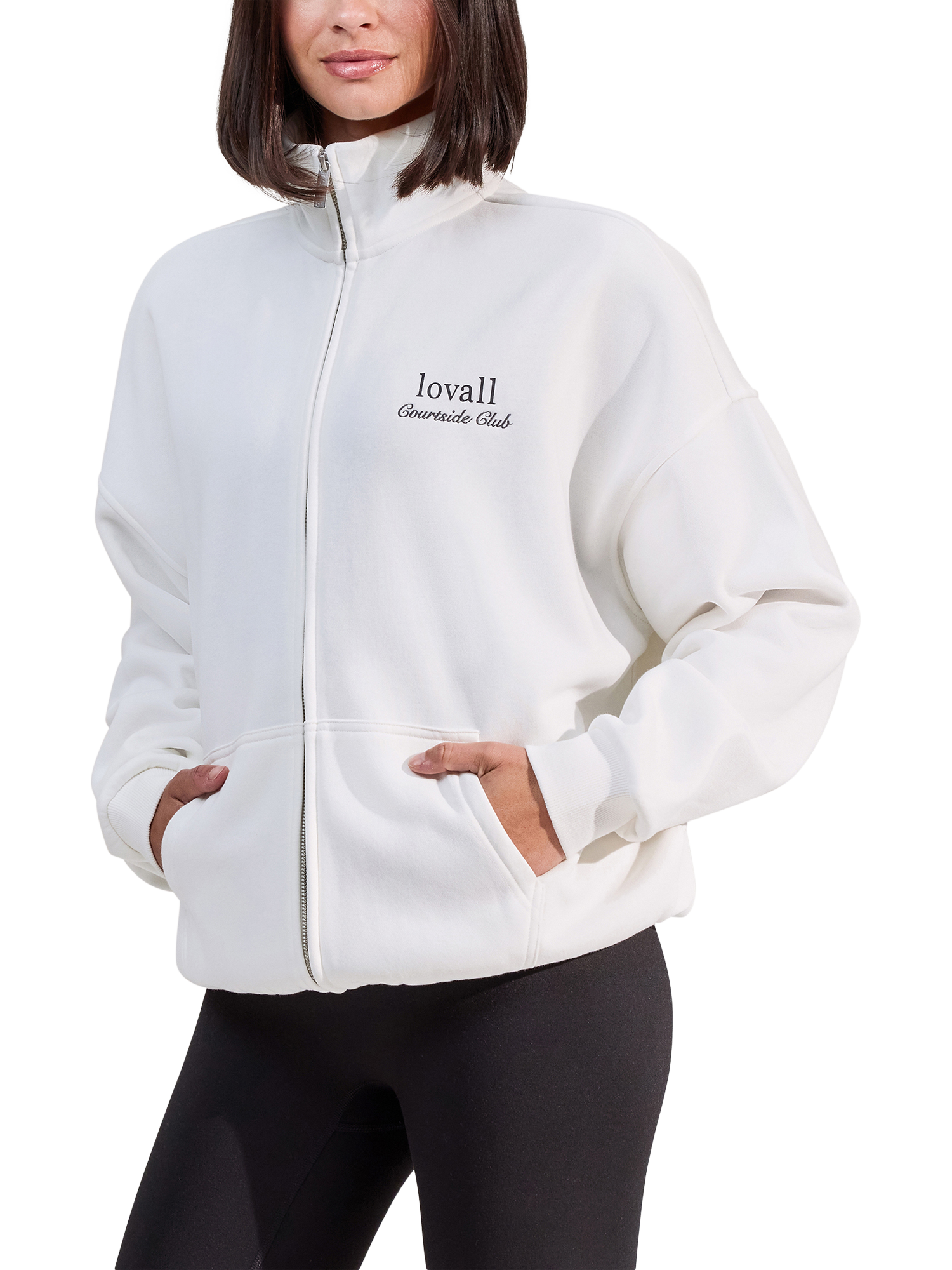 Product image 1 of 4, which shows Lovall ALL SZN Cotton Blend Funnel Neck Top, Off White, 6