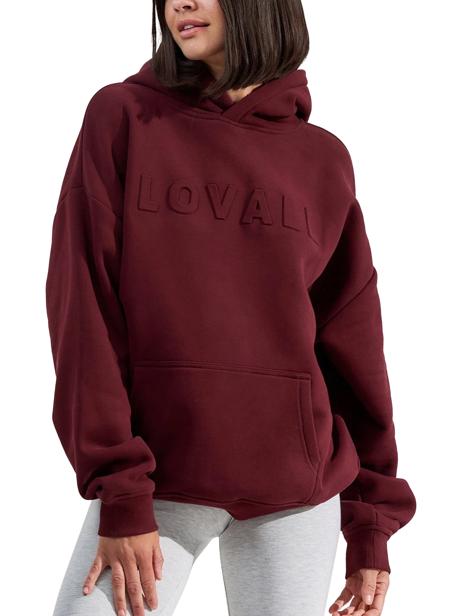 Product image 1 of 5, which shows Lovall Cotton Blend Oversized Hoodie, Burgundy, 6
