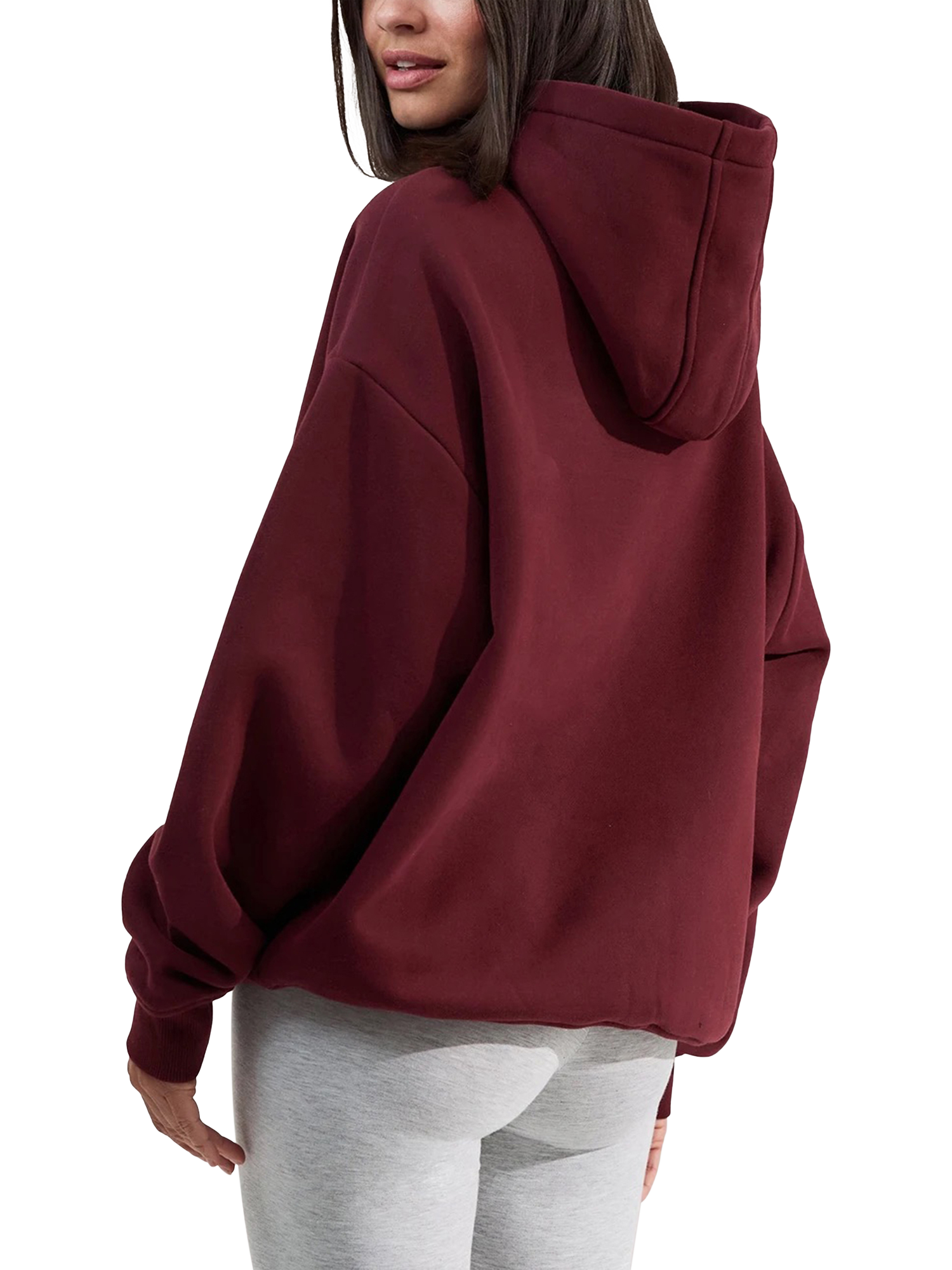 Product image 2 of 5, which shows Lovall Cotton Blend Oversized Hoodie, Burgundy, 6