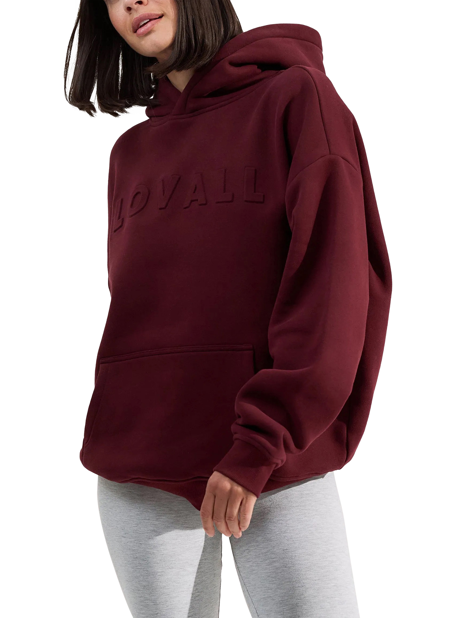 Product image 4 of 5, which shows Lovall Cotton Blend Oversized Hoodie, Burgundy, 6