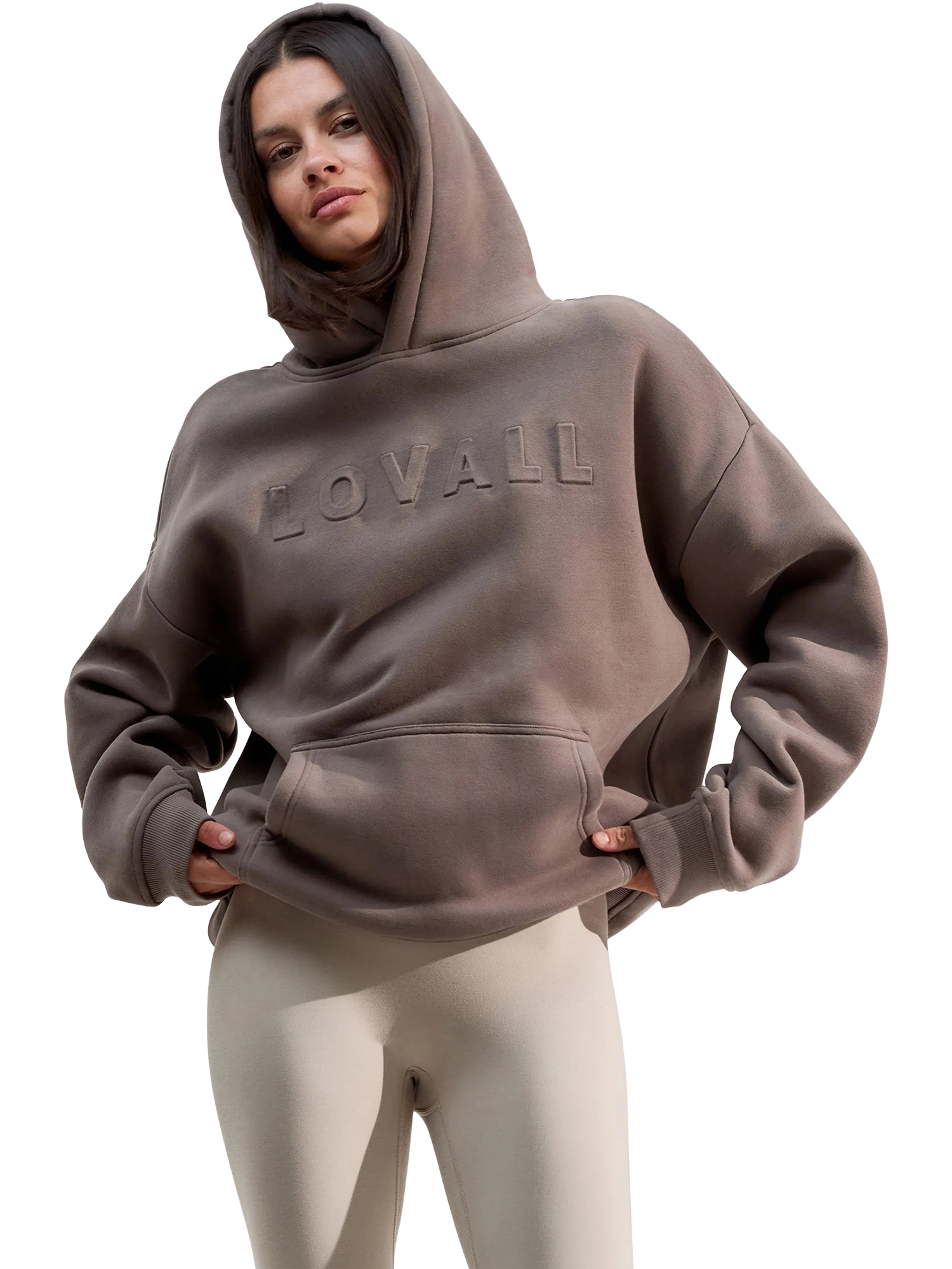 Product image 4 of 4, which shows Lovall Cotton Blend Oversized Hoodie, Mocha, 10