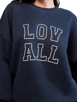 Lovall Heavyweight Graphic Oversized Cotton Blend Sweatshirt, Vintage Navy - view 2, Vintage Navy