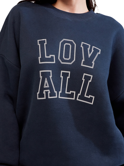 Lovall Heavyweight Graphic Oversized Cotton Blend Sweatshirt, Vintage Navy - view 2, Vintage Navy