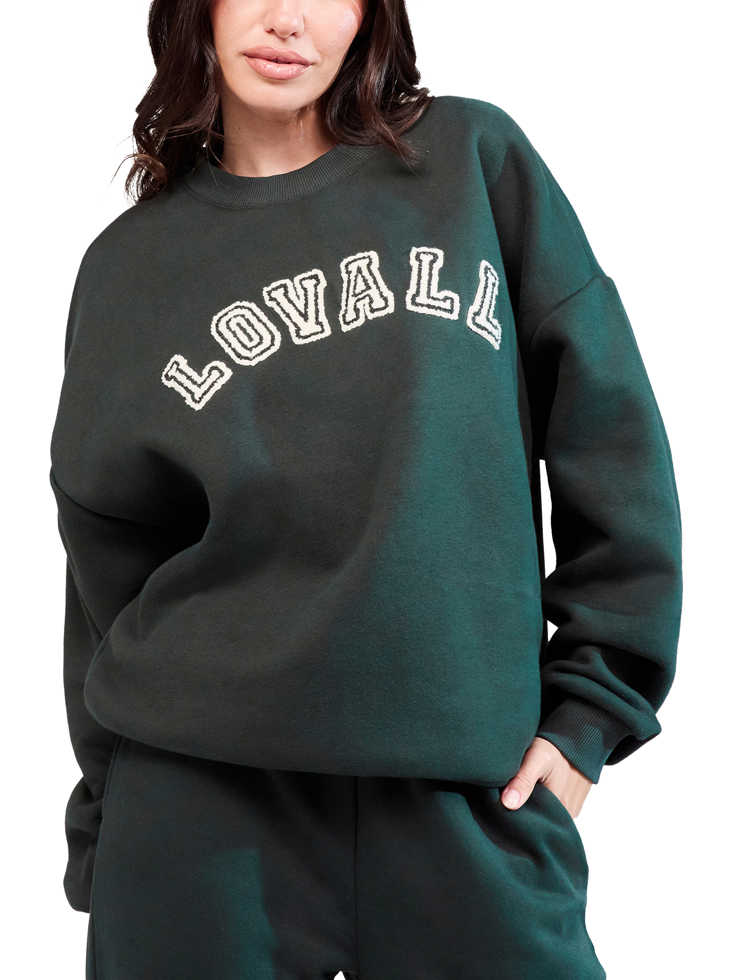 Product image 1 of 5, which shows Lovall Heavyweight Cotton Blend Oversized Sweatshirt, Pine, 6