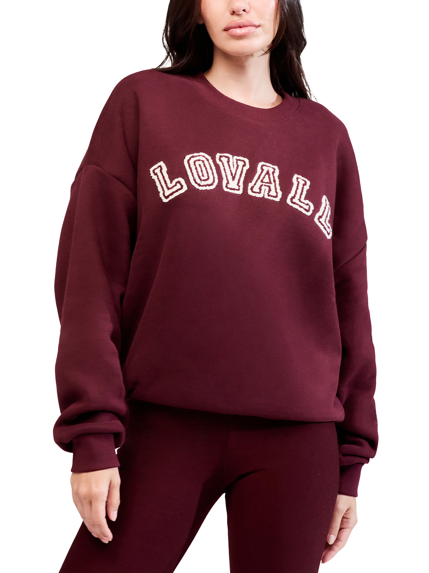 Product image 2 of 5, which shows Lovall Heavyweight Cotton Blend Oversized Sweatshirt, Burgundy, 6