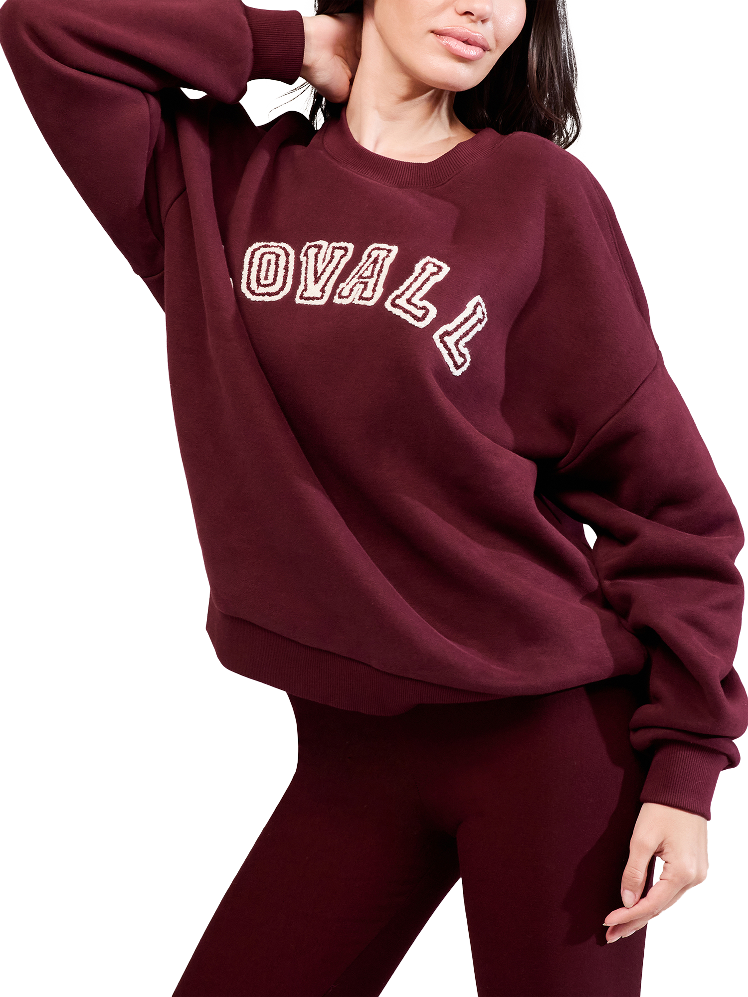 Product image 4 of 5, which shows Lovall Heavyweight Cotton Blend Oversized Sweatshirt, Burgundy, 6
