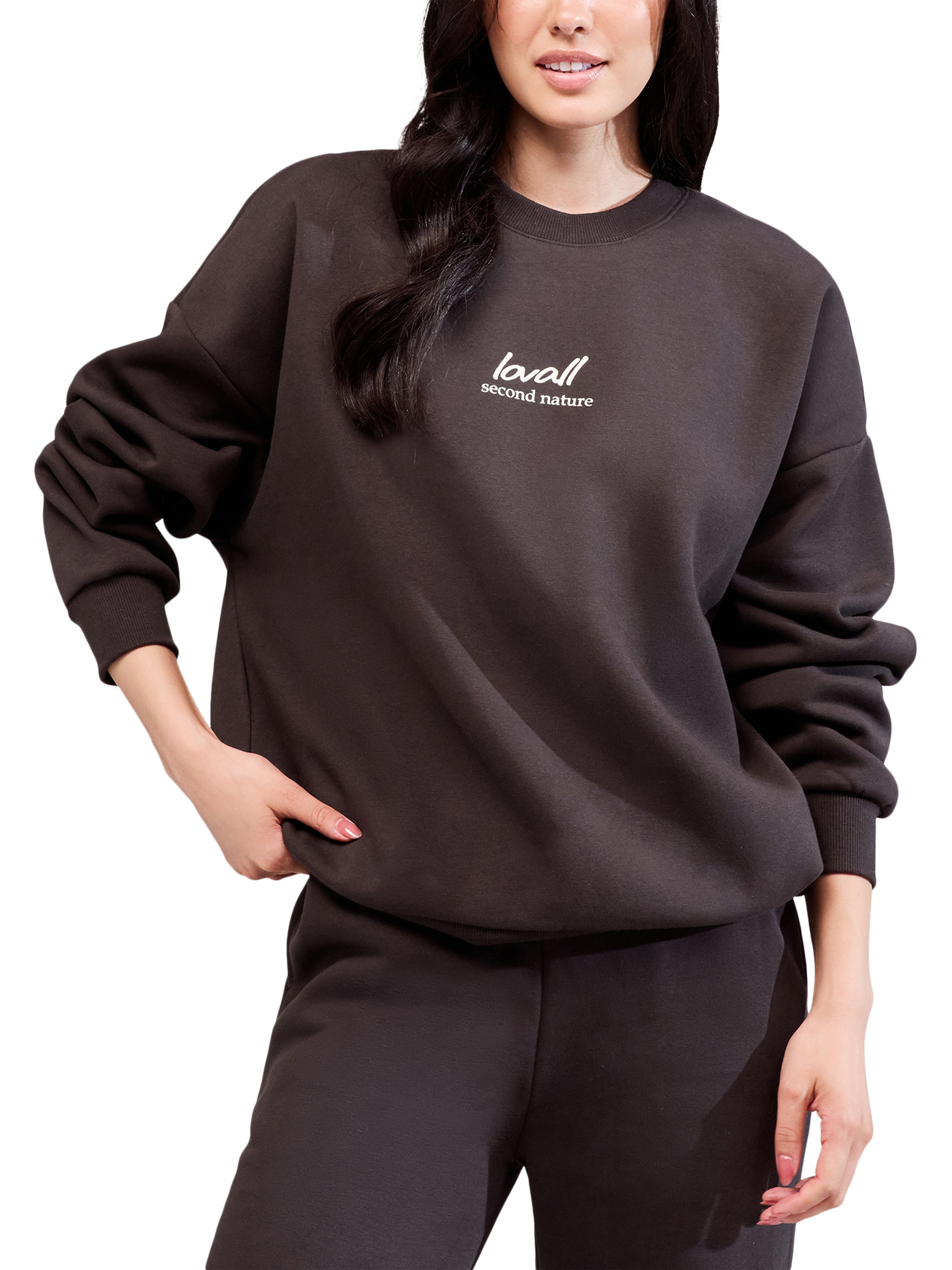 Product image 1 of 5, which shows Lovall ALL SZN Cotton Blend Oversized Sweatshirt, Black Coffee, 6