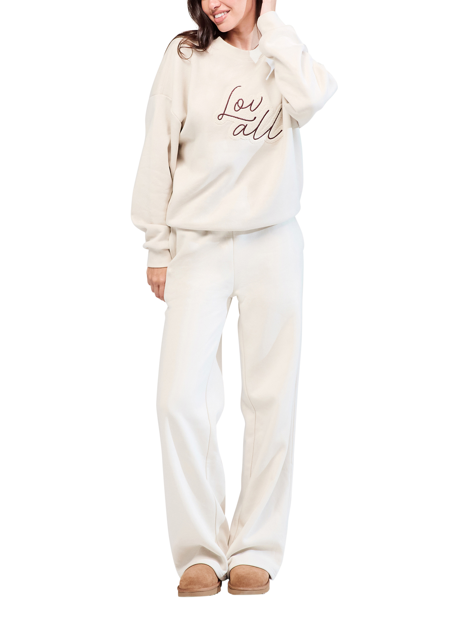 Product image 4 of 5, which shows Lovall Cotton Blend Relaxed Oversized Sweatshirt, Ecru, 6