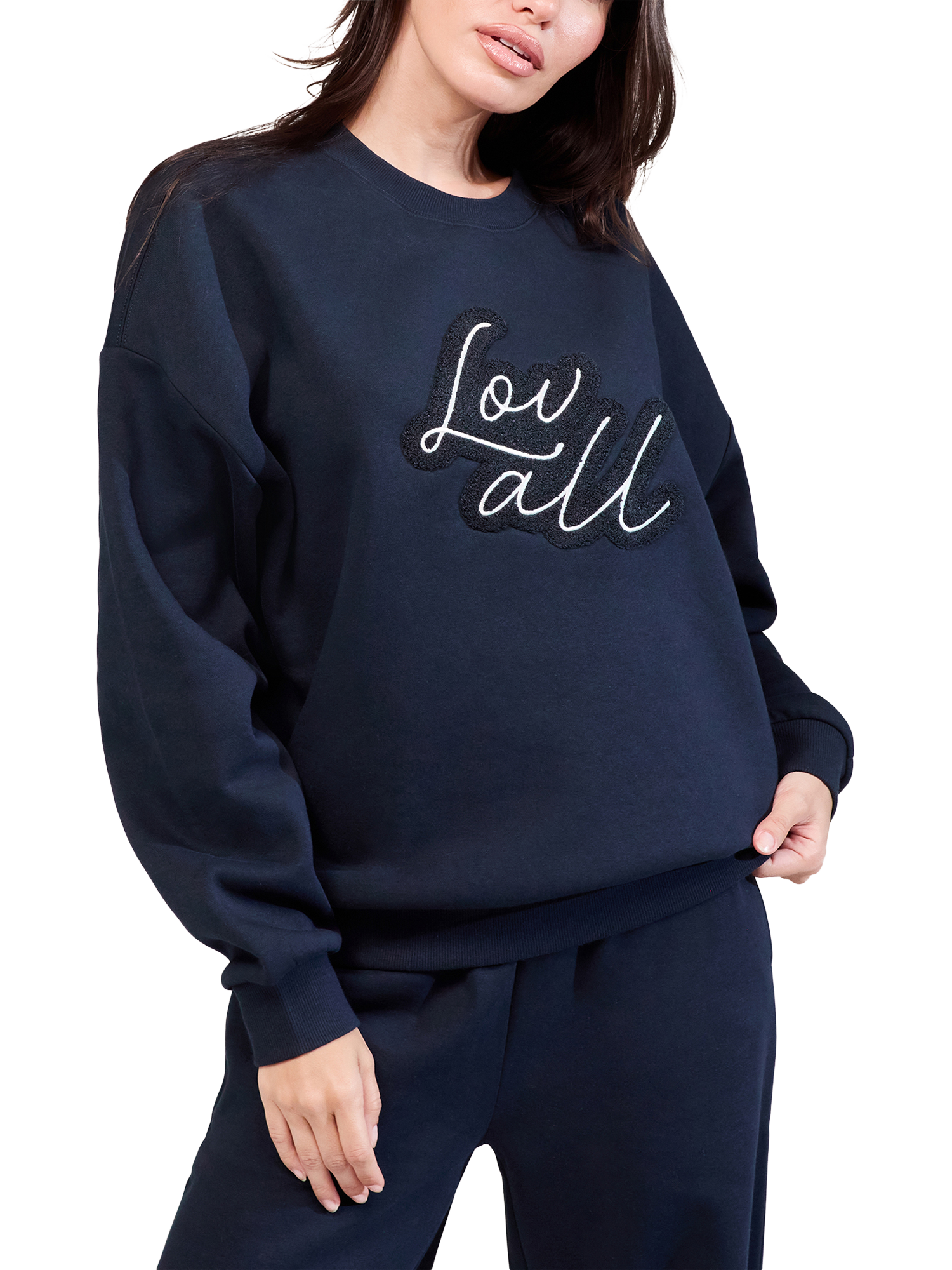 Product image 1 of 5, which shows Lovall Cotton Blend Oversized Crew Neck Sweatshirt, Vinatge Navy, 6