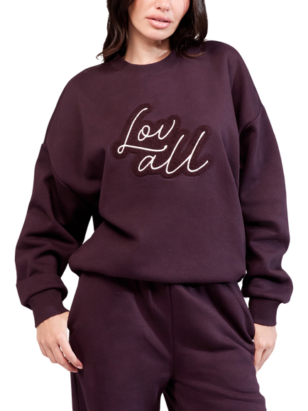 Lovall Cotton Blend Oversized Crew Neck Sweatshirt, Wine