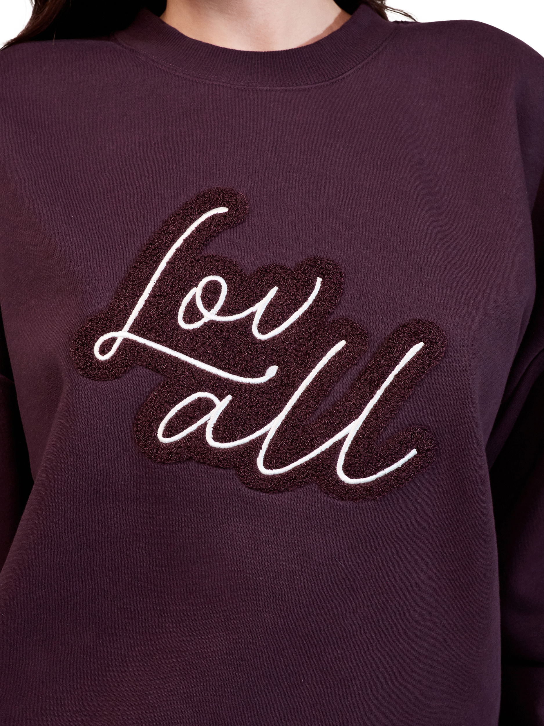 Product image 2 of 5, which shows Lovall Cotton Blend Oversized Crew Neck Sweatshirt, Wine, 6