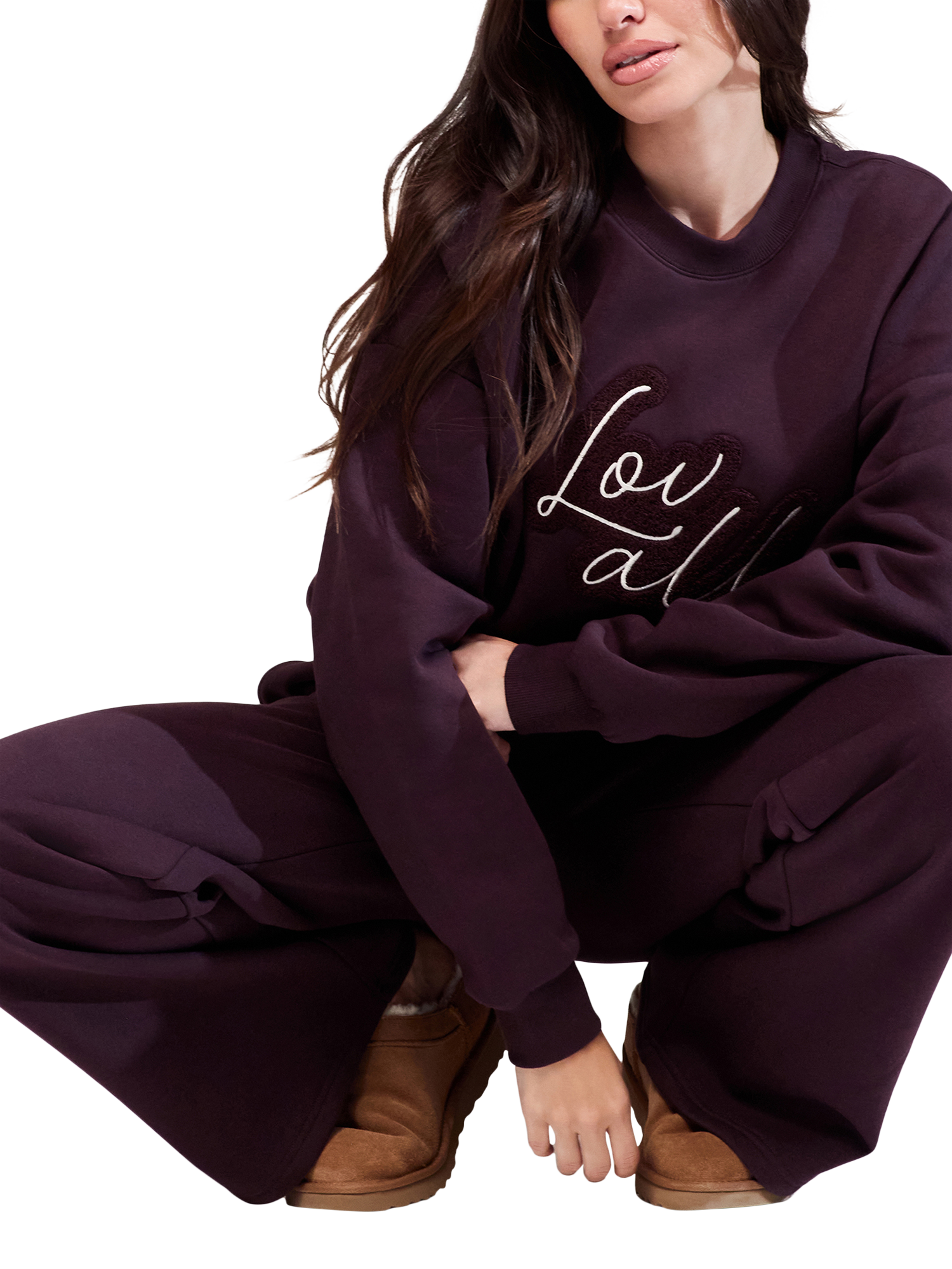 Product image 3 of 5, which shows Lovall Cotton Blend Oversized Crew Neck Sweatshirt, Wine, 6