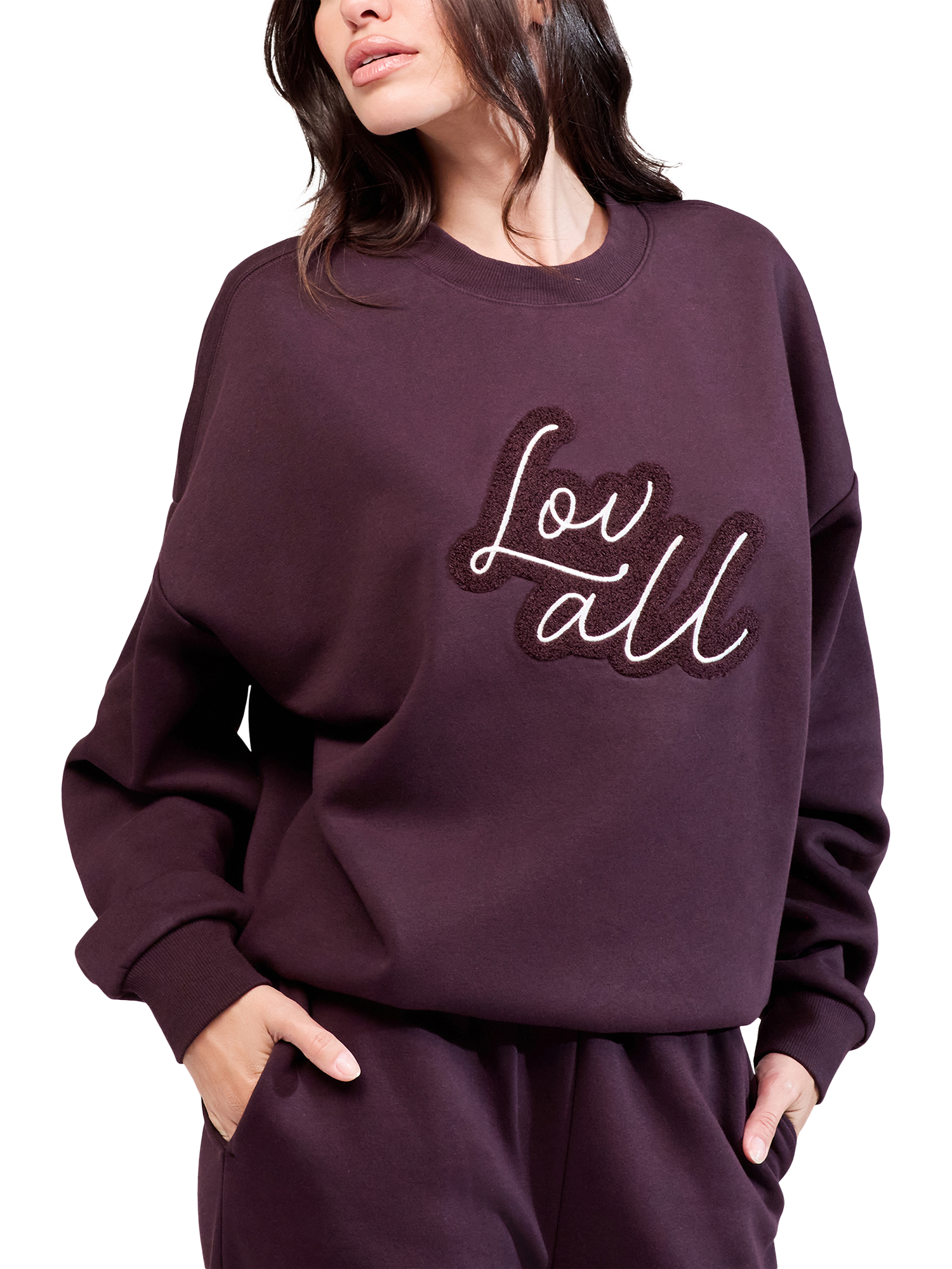 Product image 4 of 5, which shows Lovall Cotton Blend Oversized Crew Neck Sweatshirt, Wine, 6