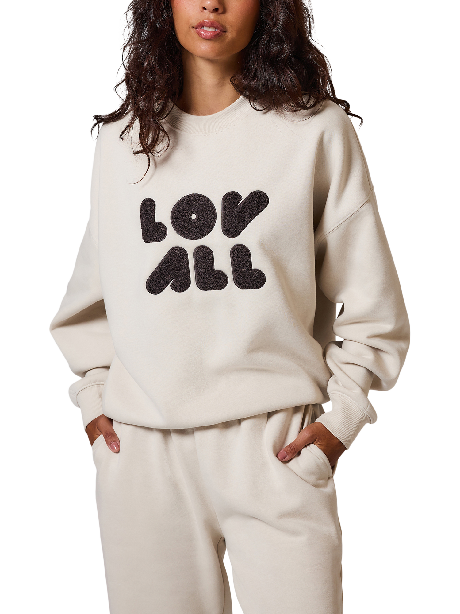 Product image 1 of 5, which shows Lovall Cotton Blend Logo Sweatshirt, Ecru, 8