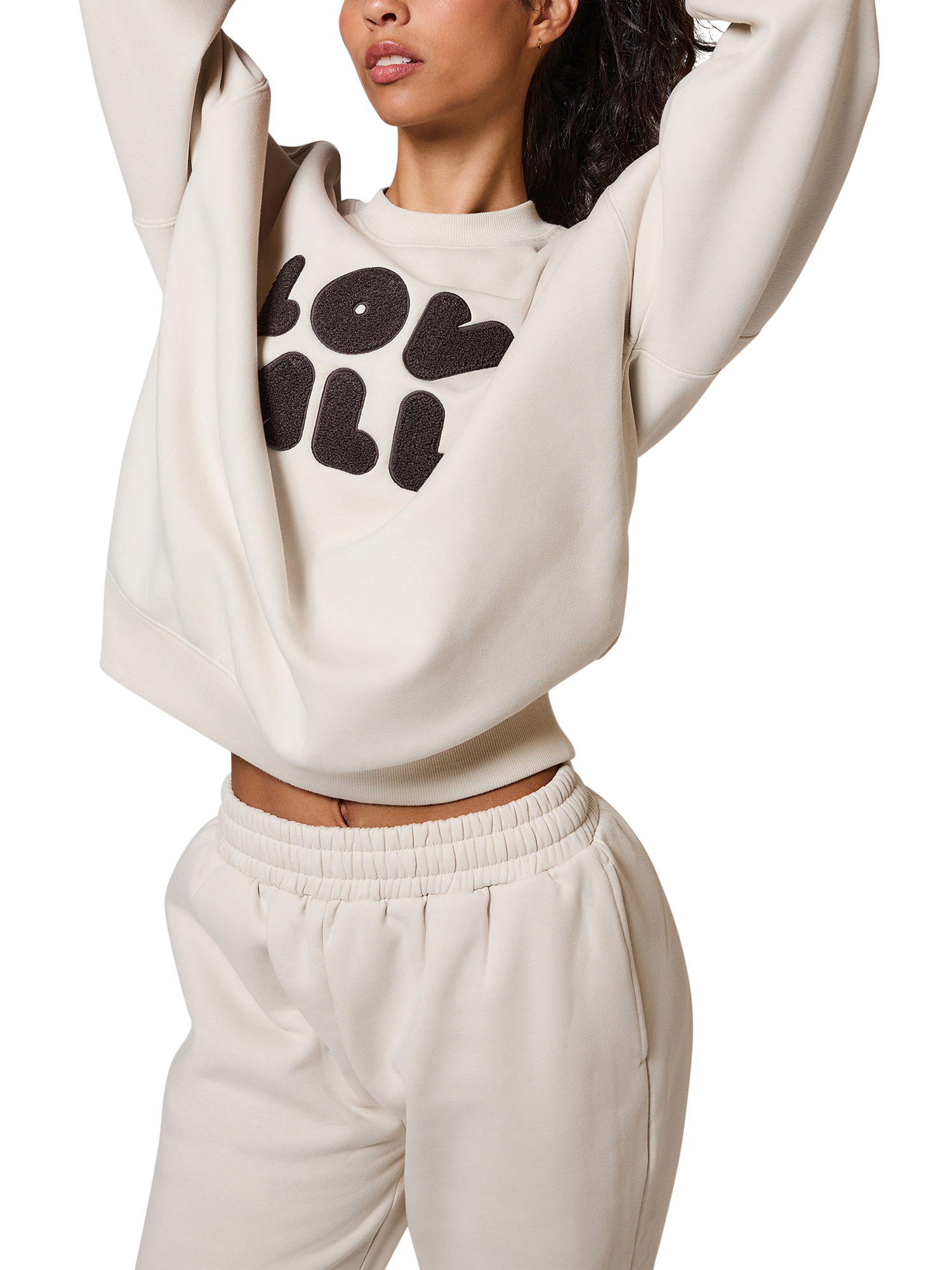 Product image 3 of 5, which shows Lovall Cotton Blend Logo Sweatshirt, Ecru, 8