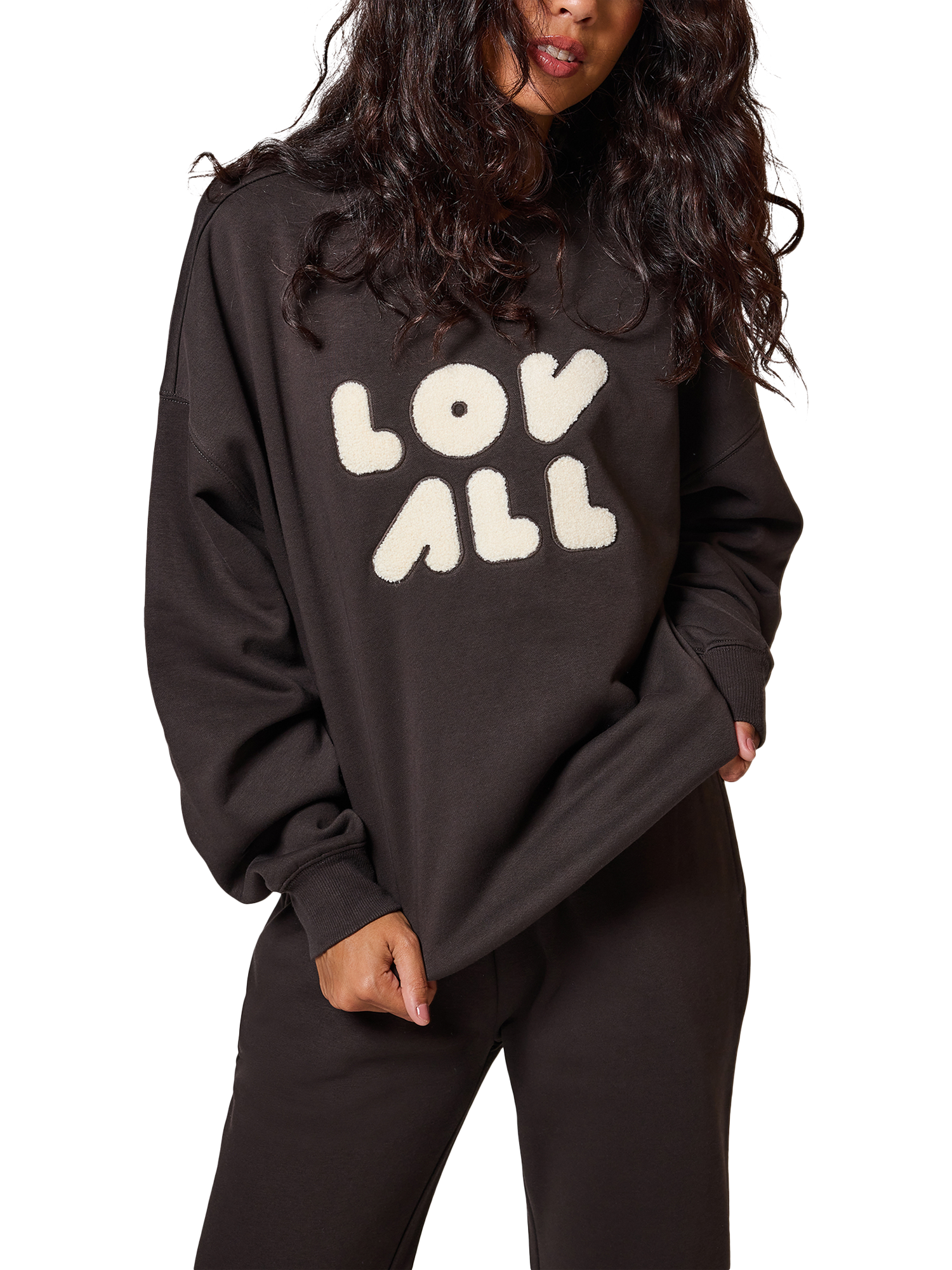 Product image 1 of 5, which shows Lovall Cotton Blend Logo Sweatshirt, Black Coffee, 16