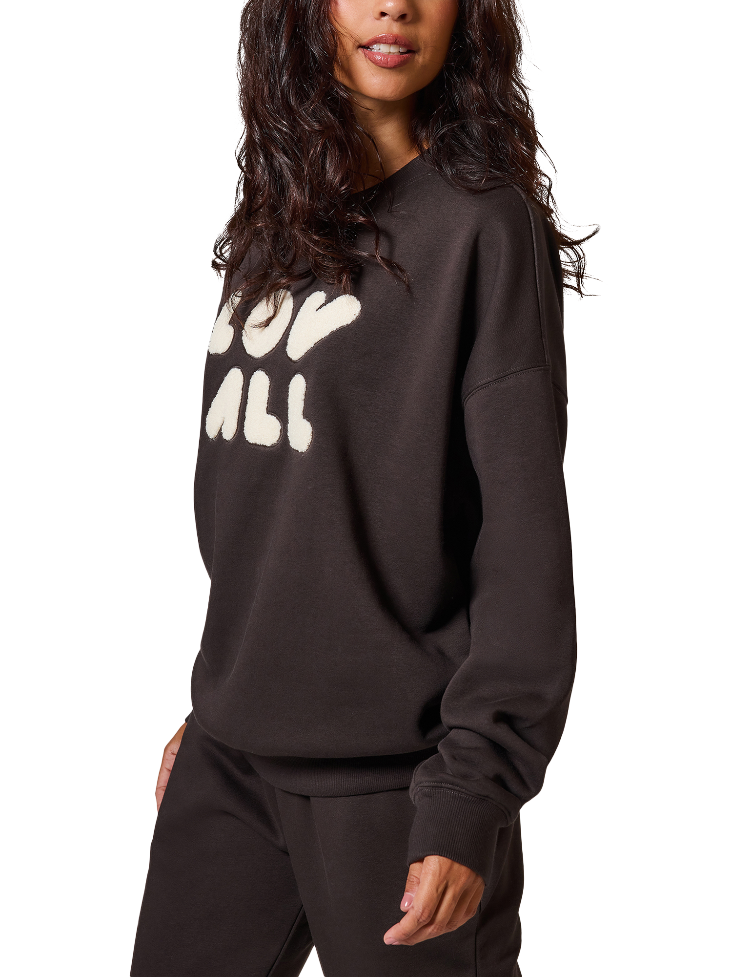 Product image 3 of 5, which shows Lovall Cotton Blend Logo Sweatshirt, Black Coffee, 16