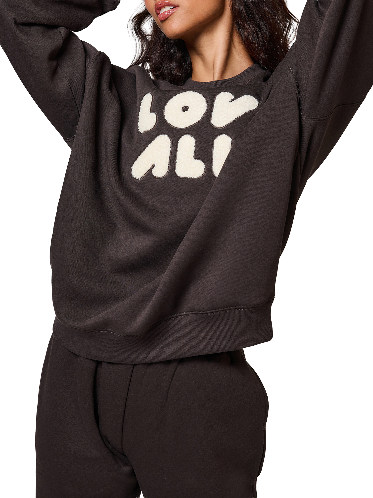 Product image 4 of 5, which shows Lovall Cotton Blend Logo Sweatshirt, Black Coffee, 16