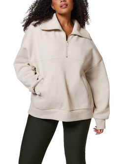 Lovall Cotton Blend Oversized Quarter Zip Sweatshirt, Ecru, Ecru