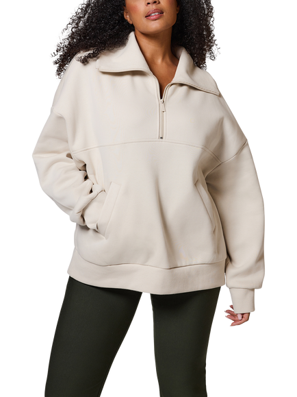 Lovall Cotton Blend Oversized Quarter Zip Sweatshirt, Ecru, Ecru