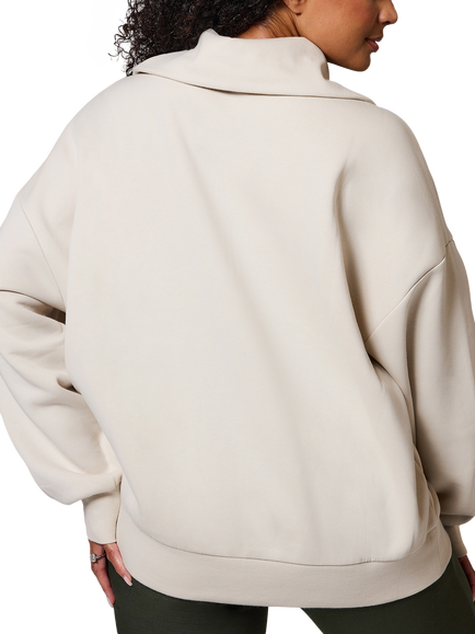 Lovall Cotton Blend Oversized Quarter Zip Sweatshirt, Ecru - view 2, Ecru